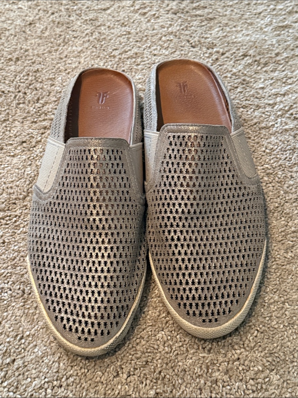 Frye Women's Perforated Slip-On Mules in Light Gray